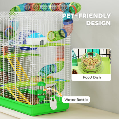 Pawhut 18" 5-Tier Hamster Cage with Tubes & Tunnels, Exercise Wheel, Orange