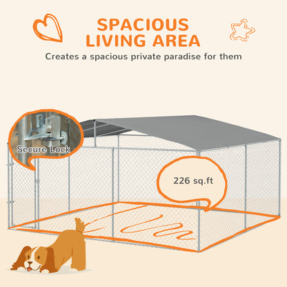 PawHut 15x15 Dog Kennel with Cover, Secure Outdoor Dog Fence, Galvanized Steel Frame for Backyard, Green