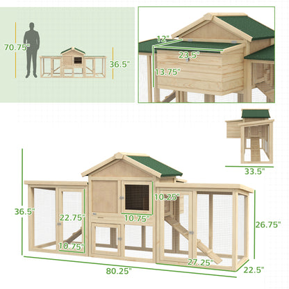 PawHut Wooden Chicken Coop ith Nesting Box, Double Runs, Removable Tray, Ramps, for Garden Backyard