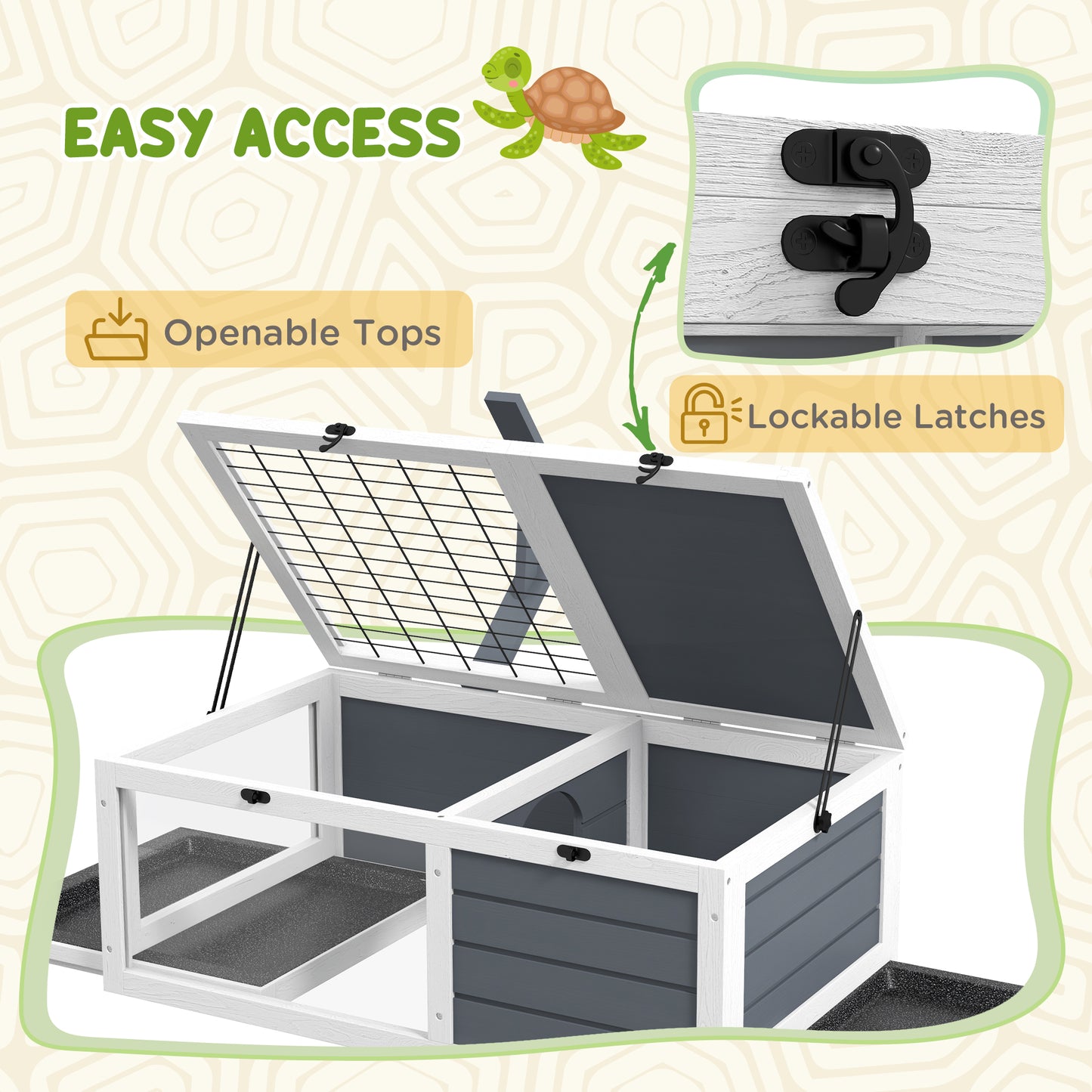 PawHut Tortoise Habitat, Wooden Tortoise House w/ Lamp Holder, Gray
