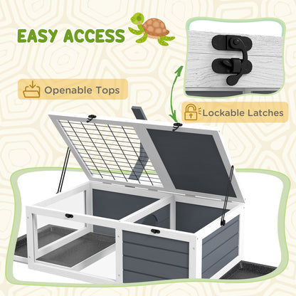 PawHut Tortoise Habitat, Wooden Tortoise House w/ Lamp Holder, Gray