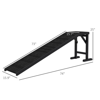 PawHut Dog Ramp w/ Non-Slip Carpet and Top Platform, 74" x 16" x 25", Black