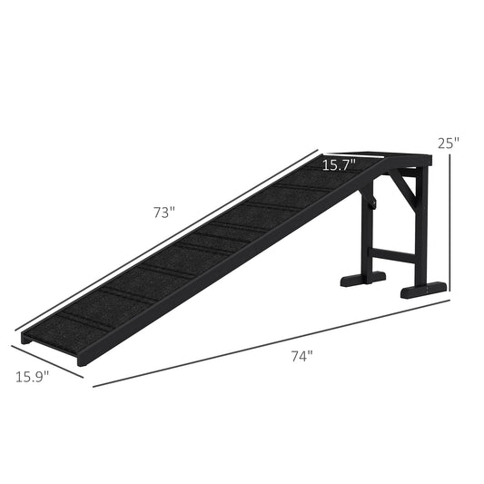 PawHut Dog Ramp w/ Non-Slip Carpet and Top Platform, 74" x 16" x 25", Black