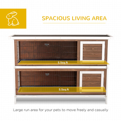 PawHut Wooden Rabbit Hutch w/ Dividers Asphalt Roof for Small Animals & Outdoors, Brown