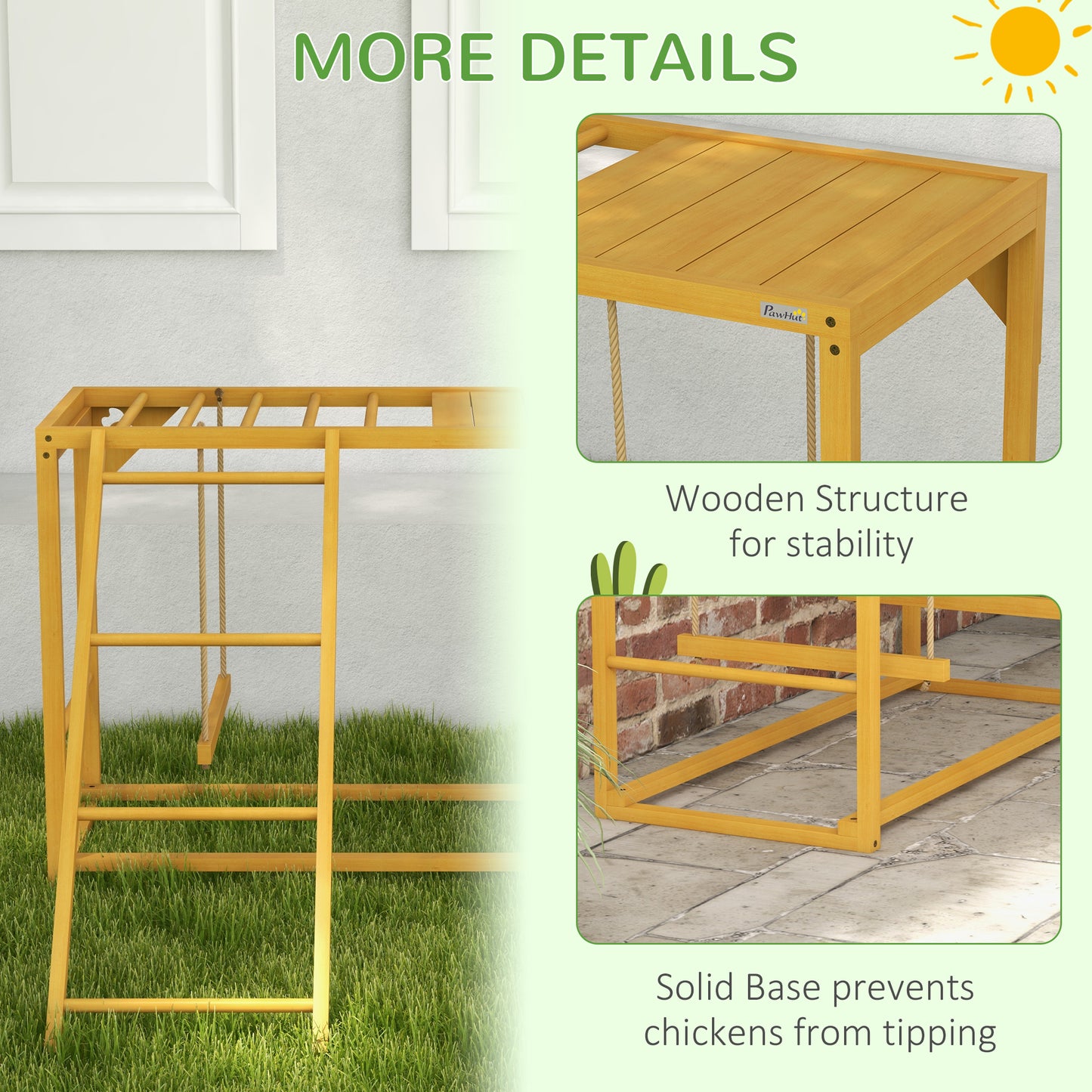 PawHut Wooden Chicken Activity Play w/ Swing Set, Chicken Coop Toy, Natural