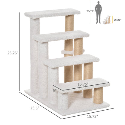 PawHut 4 Levels Cat Steps with Scratching Posts for High Bed, Sofa, White