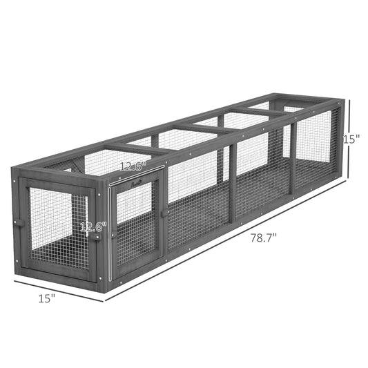 PawHut Wooden Cat Run with Weather Protection, Connecting Inside and Outside, 79"L x 15"W x 15"H, Dark Gray