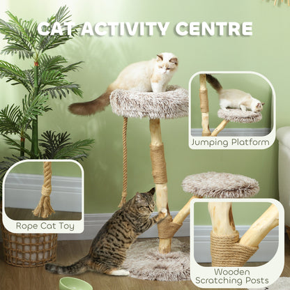 PawHut 35 Inch Modern Cat Tree for Indoor Adult Cats with Wooden Scratching Posts, Cat Bed & Rope Cat Toy, Brown