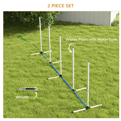 PawHut 2pc Dog Agility Training Equipment Set with Spray Water Tube, White