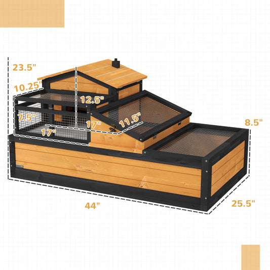 PawHut 3-Room Tortoise Habitat House w/ Balcony & 2 Stories, 44" x 25.5" x 25", Yellow