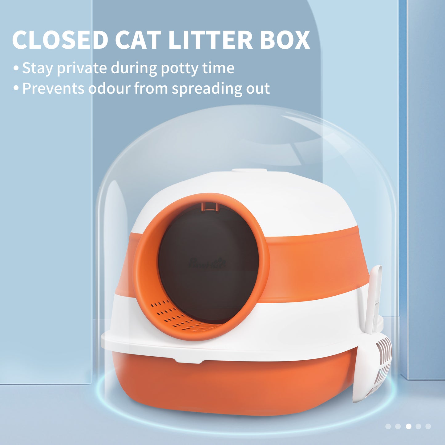 PawHut Dome Covered Cat Litter Box with Lid, White and Orange