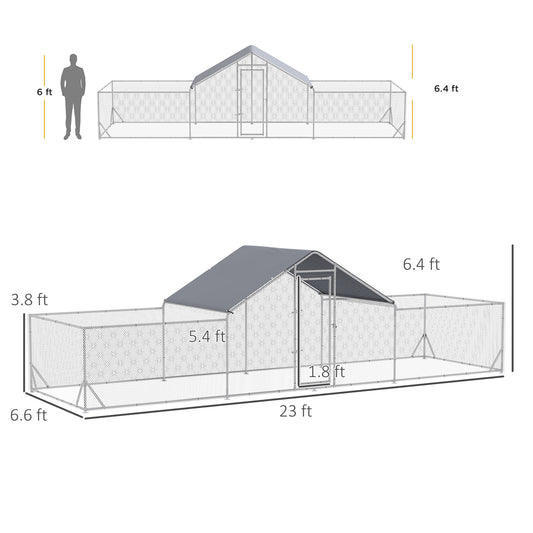 PawHut 23' x 6.6' Large Chicken Coop with Weather-Resistant Cover for 12-14 Chickens, Silver