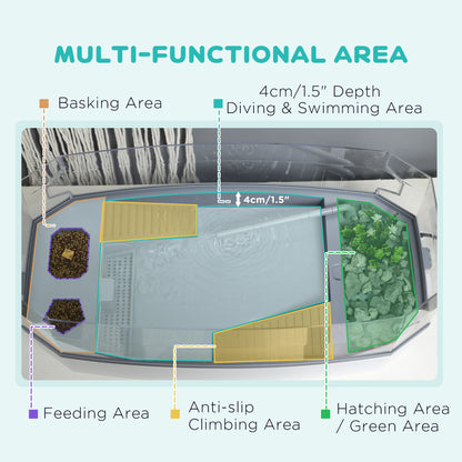 PawHut Turtle Tank Kit, Turtle Aquarium with Basking Platform, Water Pump, Filter Layer Design, Full View Visually Reptile Habitat, Easy to Clean and Change Water, Multi Functional Area
