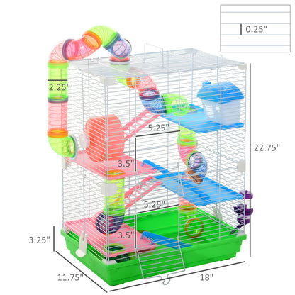 PawHut 5 Tiers Hamster Cage Portable Animal Travel Carrier w/ Exercise Wheels Tube