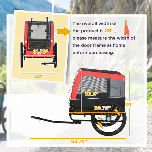 Dog Bike Trailer with Suspension System, Hitch for Medium Dogs, Pet Wagon & Dog Trailer for Bicycle with Storage Pocket, Red