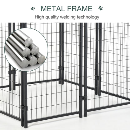 PawHut Outdoor Dog Kennel with Roof, 8' x 4' x 6' Heavy Duty Welded Wire Dog Playpen Enclosure with Escape-proof Lock, UV-Resistant & Waterproof Cover, for Large Dogs, Silver