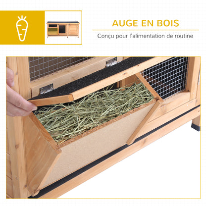 PawHut Large Bunny Hutch, Rabbit Cage with 2 Outside Areas and 1 Main House for Small Animals, Yellow