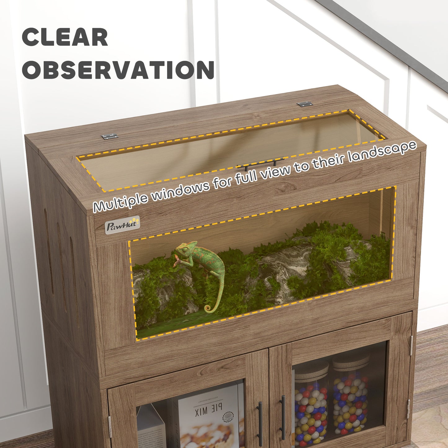 PawHut 30 Gallon Stackable Reptile Tank w/ Storage Cabinet, Top Opening, for Bearded Dragon, Lizard, Snake, Hamster