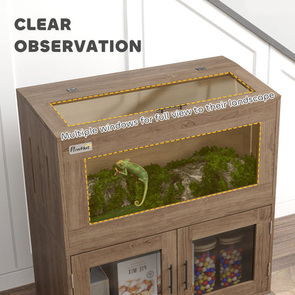 PawHut 30 Gallon Stackable Reptile Tank w/ Storage Cabinet, Top Opening, for Bearded Dragon, Lizard, Snake, Hamster