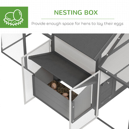PawHut 100" Chicken Coop Wooden Chicken House Large Rabbit Hutch Poultry Cage Backyard with Double Run, Nesting Box, Gray