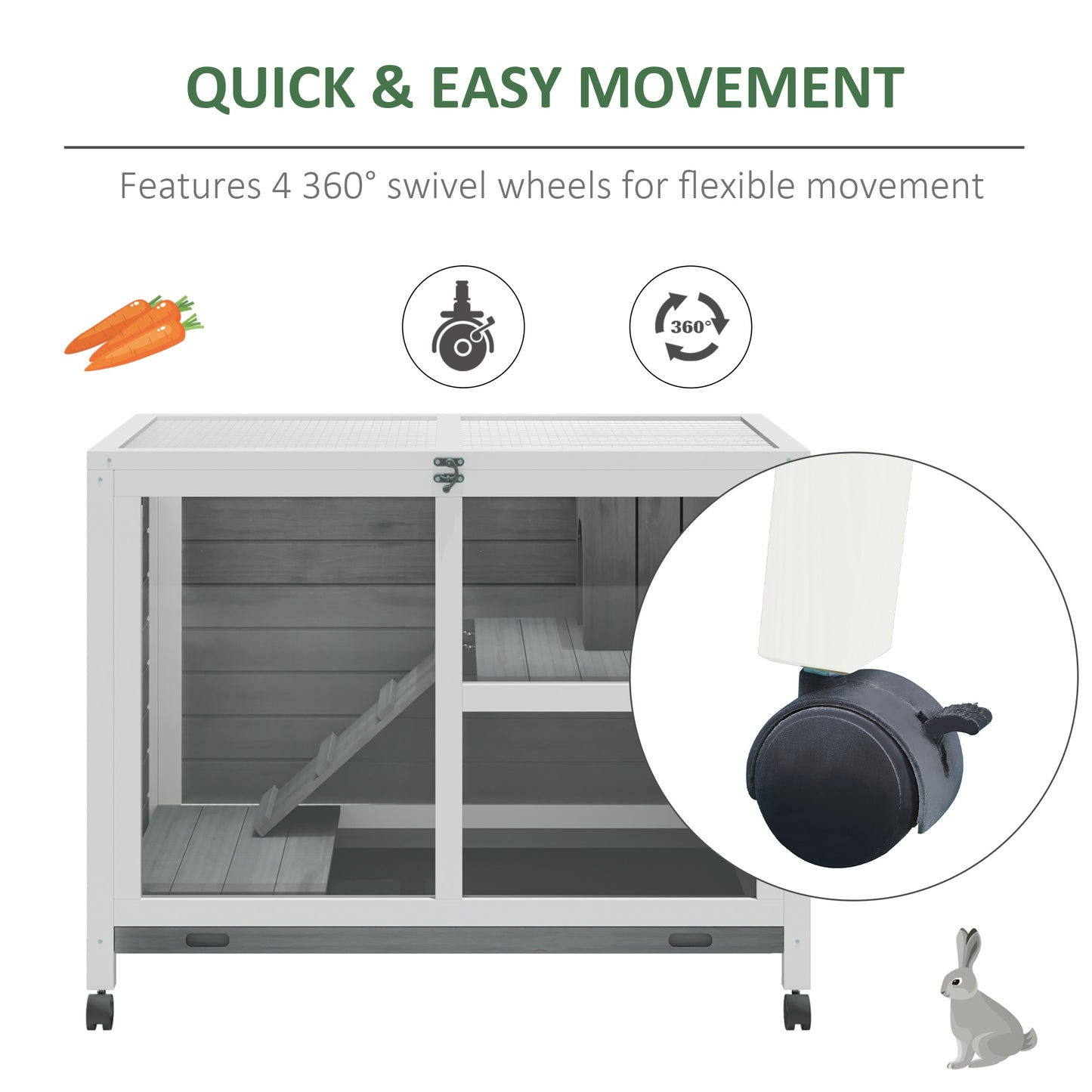 PawHut Outdoor Rabbit Enclosure Solid Wood Pet House with a Main Room for Sleeping and a Cage Area for Playing - Indoor/Outdoor