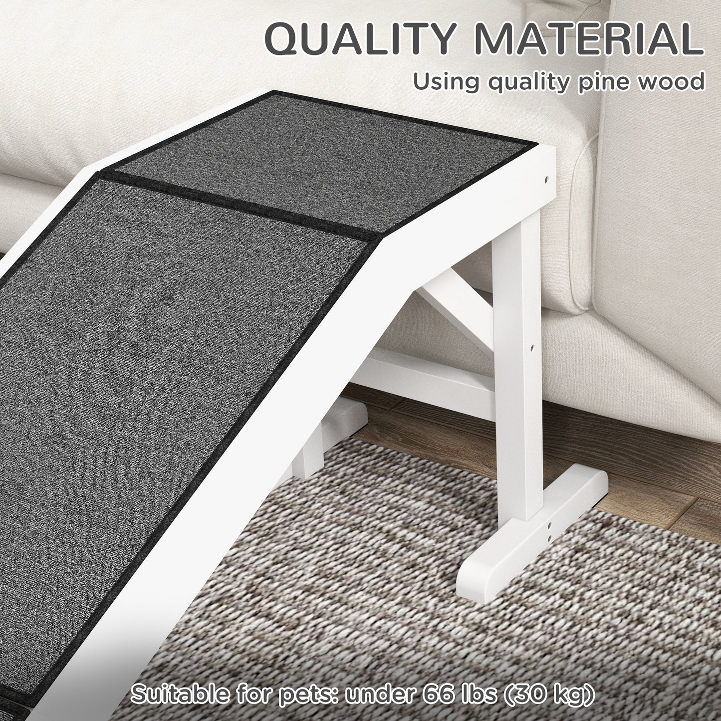 PawHut 60" Pet Ramp for Dogs & Cats with Non-Slip Carpet, White
