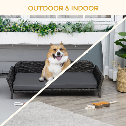 PawHut Elevated Rattan Dog Bed with Steel Frame, Handwoven Wicker Pet Bed with Water Resistant Cushion, Dog Bed Outdoor for Large Medium Dog, Charcoal Gray