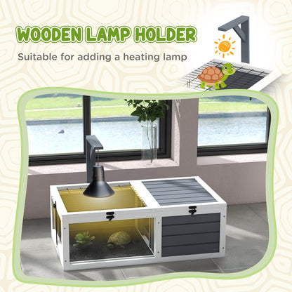 PawHut Tortoise Habitat, Wooden Tortoise House w/ Lamp Holder, Gray