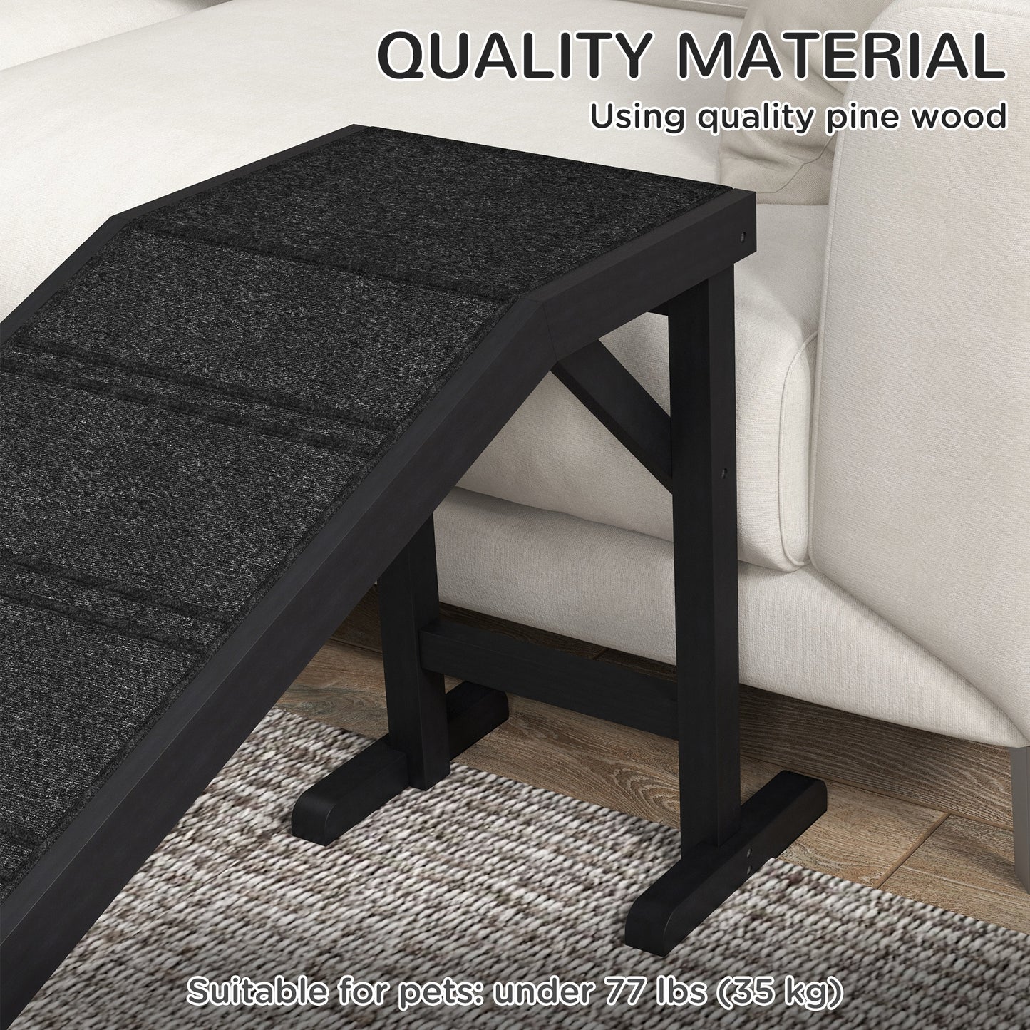 PawHut Dog Ramp w/ Non-Slip Carpet and Top Platform, 74" x 16" x 25", Black