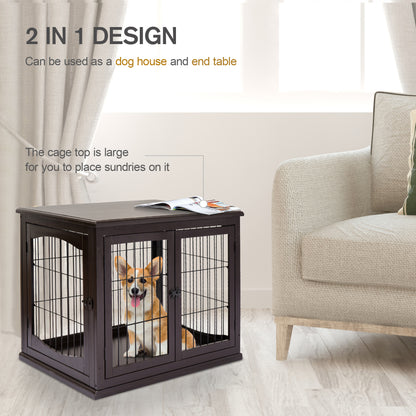 PawHut Dog Crate Furniture, 32" Small Dog Cage End Table with 2 Doors, Lockable Door, Puppy Kennel Indoor, Coffee