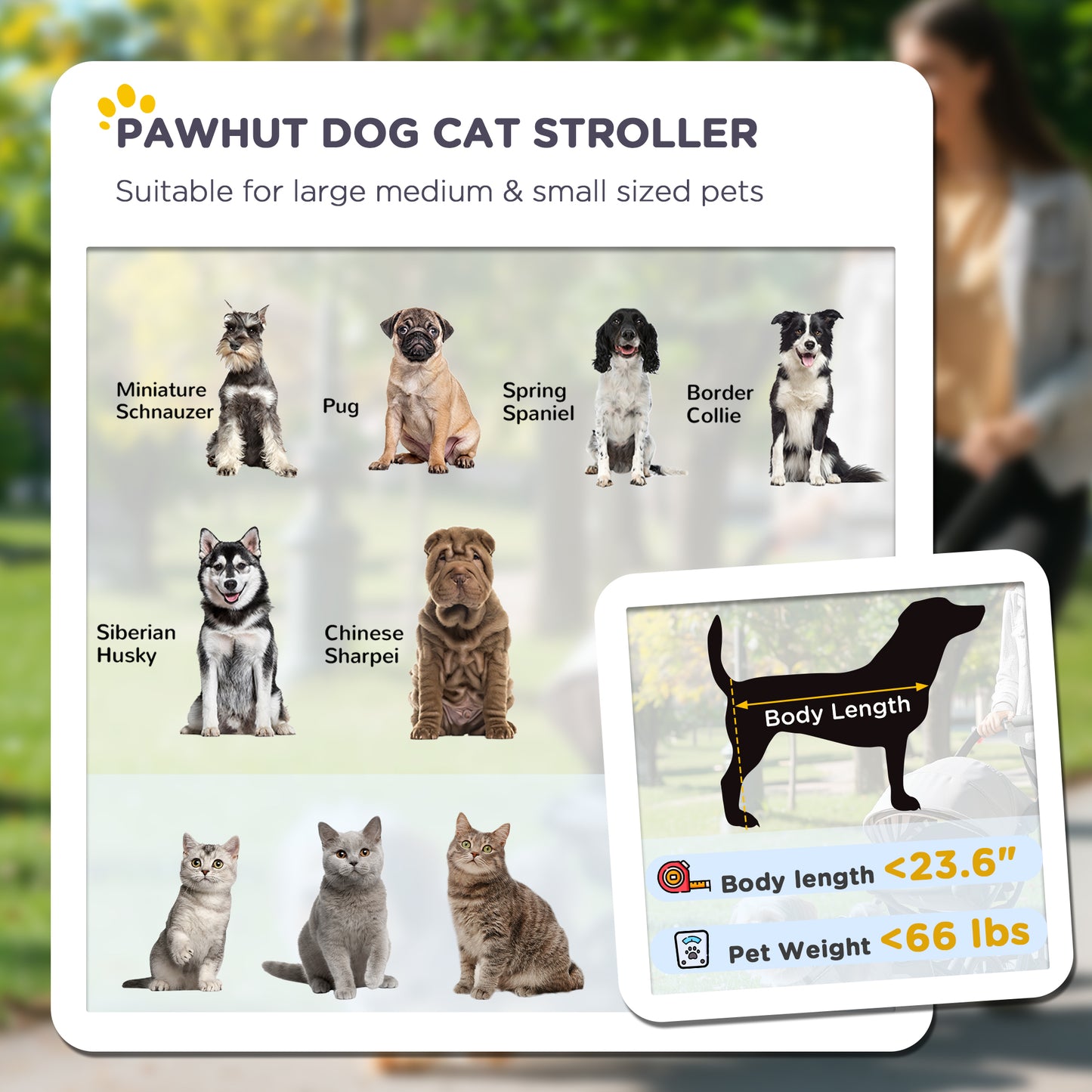 PawHut One-Click Foldable Dog Stroller for M, L Dogs, Pet Stroller, Black