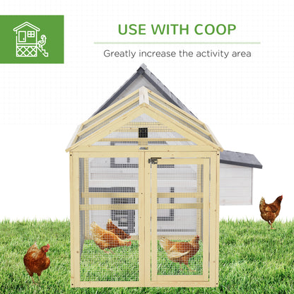 PawHut Wooden Chicken Run, Combinable Design with Perches, 4.6' x 2.8', Nature Wood