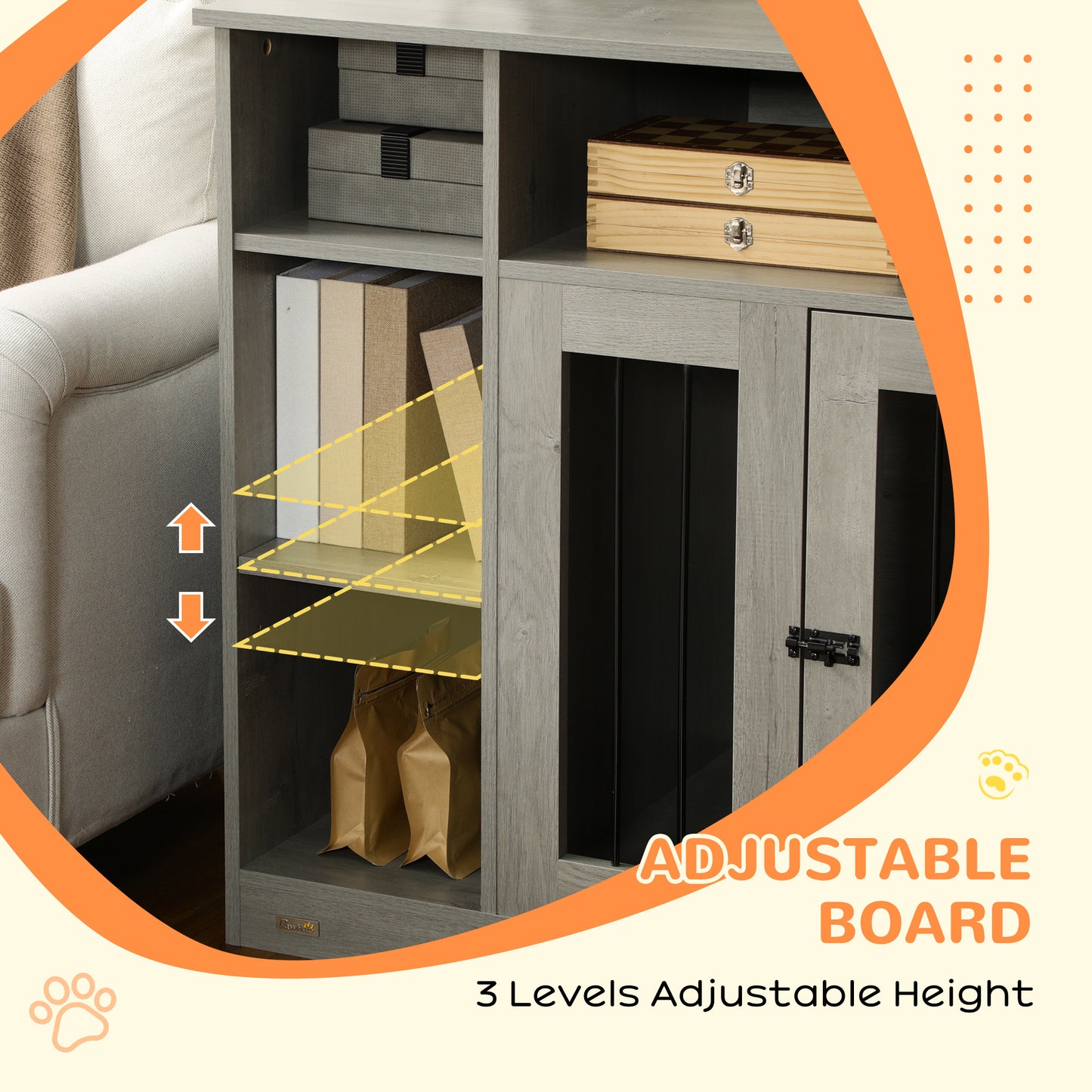 PawHut 47" Dog Crate Furniture with Storage, for Large Medium Dogs, Gray