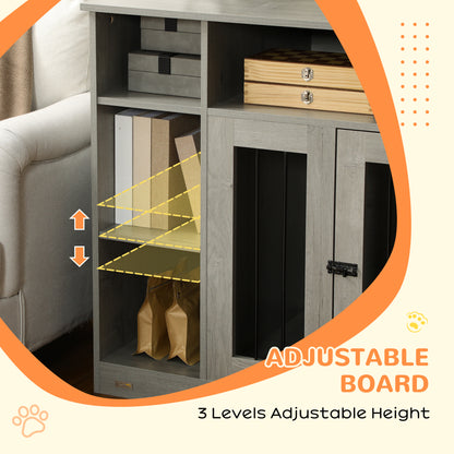 PawHut 47" Dog Crate Furniture with Storage, for Large Medium Dogs, Gray