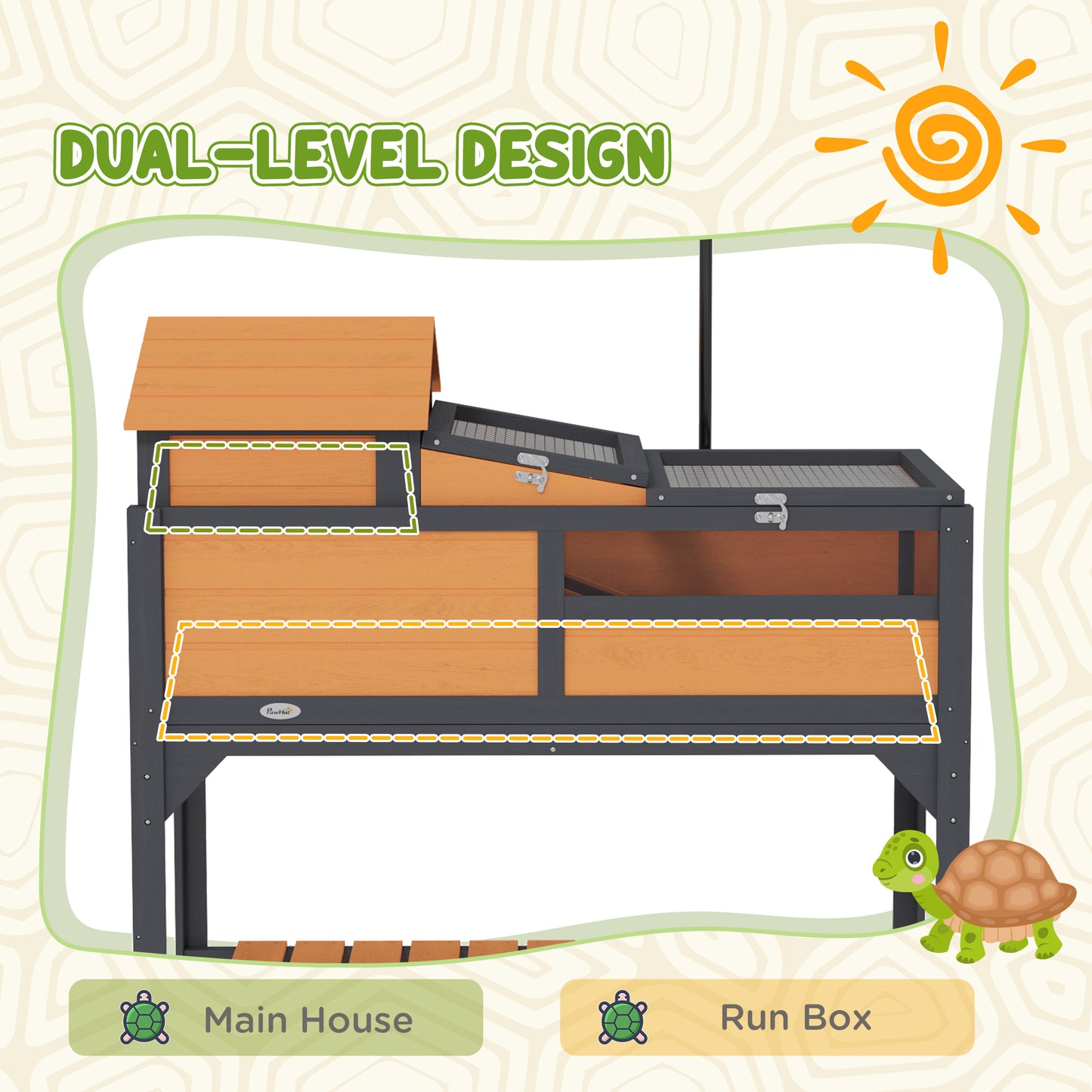 PawHut Tortoise Enclosure Tortoise House w/ Adjustable Lamp Holder, Storage Shelf, Removable Main House, Openable Lid, Yellow