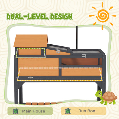 PawHut Tortoise Enclosure Tortoise House w/ Adjustable Lamp Holder, Storage Shelf, Removable Main House, Openable Lid, Yellow
