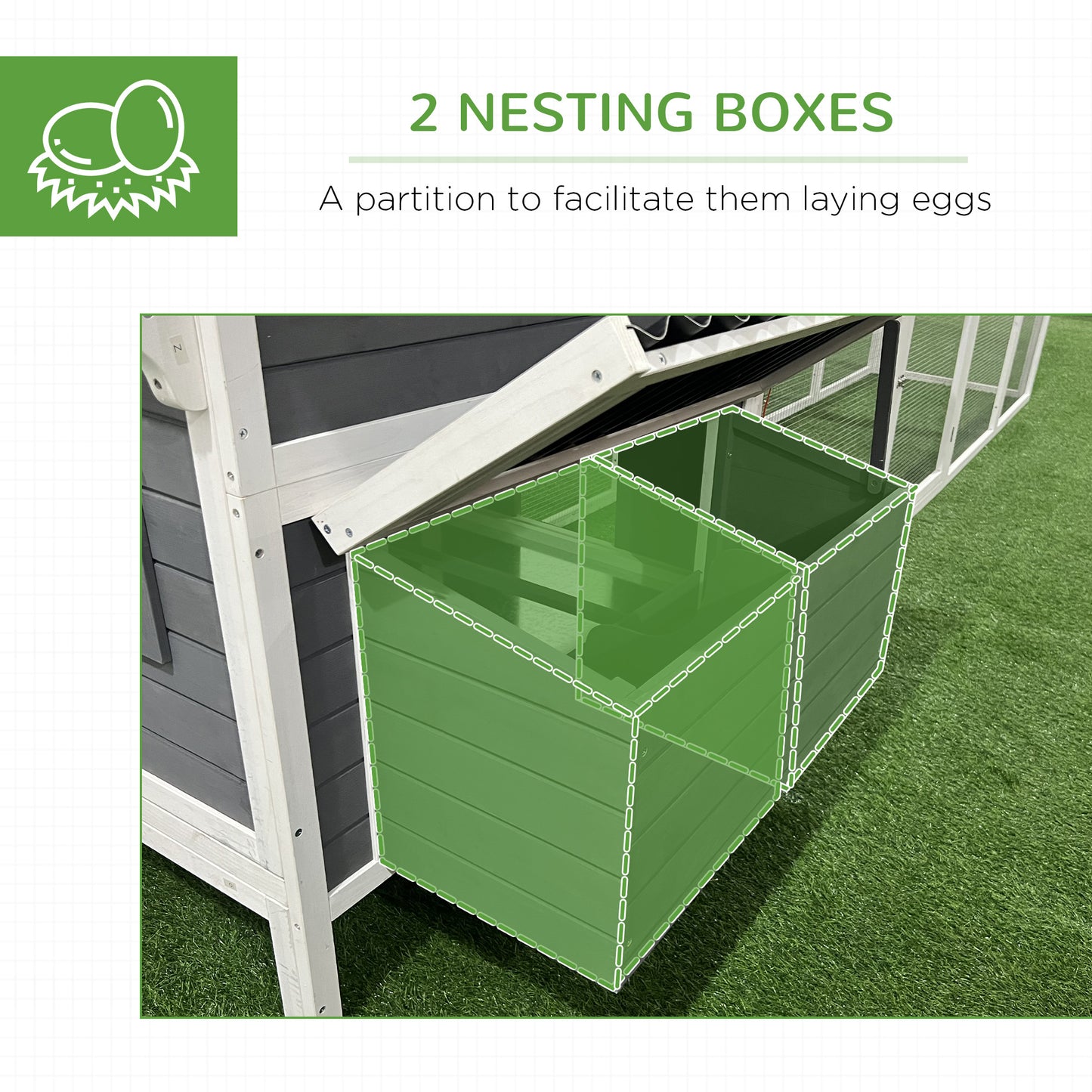 PawHut 162" Large Chicken Coop Wooden for 6-8 Chickens with Handles, Outdoor Chicken Cage Hen House with 2 Nesting Boxes, Water-resistant Roof, Removable Tray, Ramp, Storm Gray