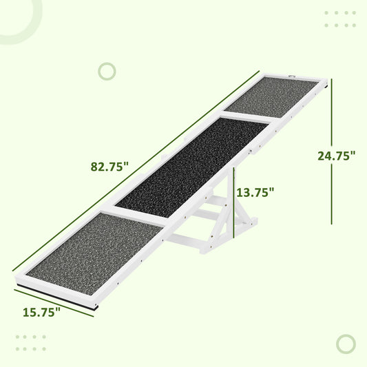 PawHut Wooden Dog Agility Seesaw for Training and Exercise, Weather Resistant, 83" L x 16" W x 14" H, White