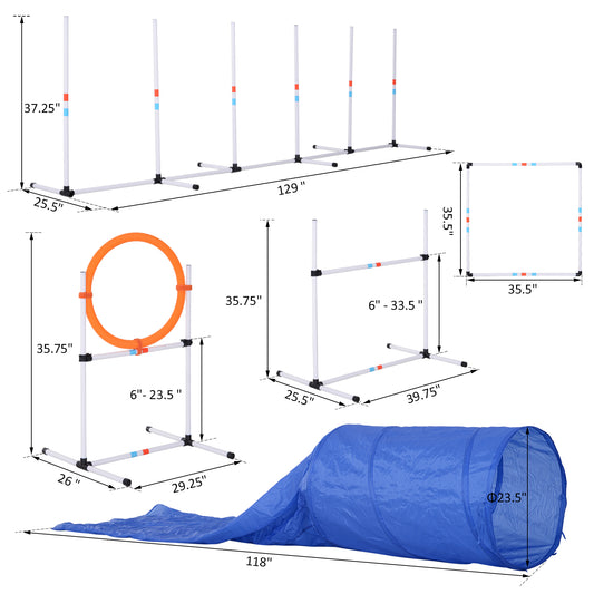 PawHut Outdoor Dog Agility Equipment Pet Speed and Agility Equipment Kit Backyard Starter Course High Jump Hurdle Tunnel