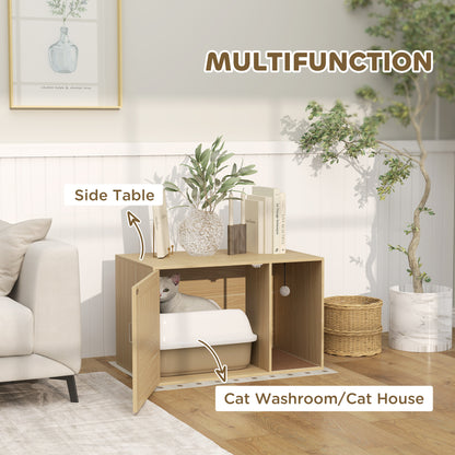 PawHut Boho Style Cat Litter Box Enclosure with Rattan Door, Scratching Mat, Non-slip Foot Pads, 31.5" x 20" x 20"