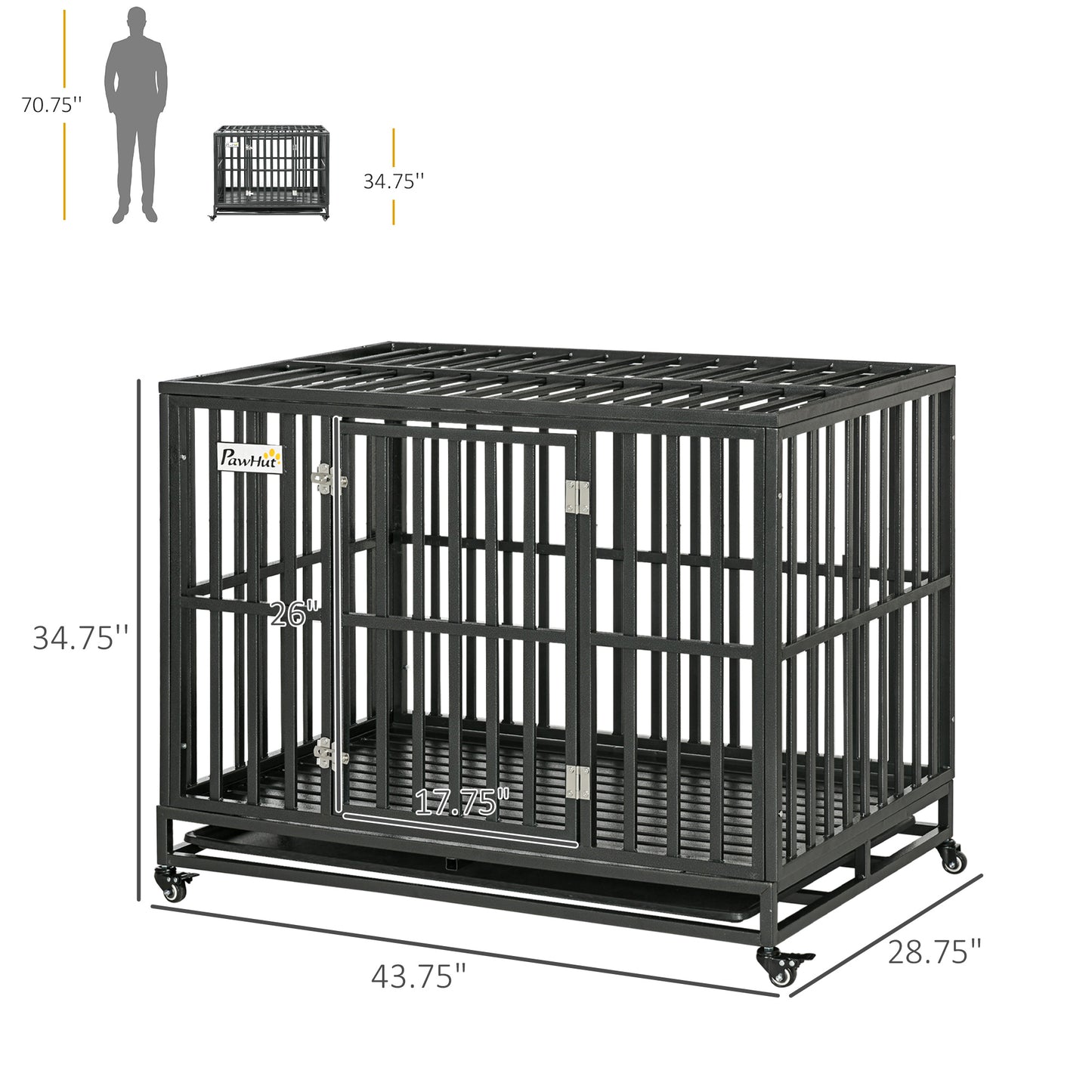 PawHut 44'' Strong Pet Dog Crate Mobility Cage w/ Playpen Metal & Removeable Tray