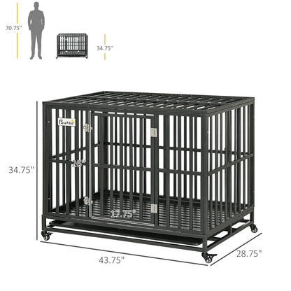 PawHut 44'' Strong Pet Dog Crate Mobility Cage w/ Playpen Metal & Removeable Tray