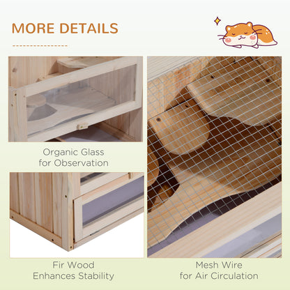 PawHut 2-Level Hamster Cage Mice and Rat House, Small Animal Habitat for Guinea Pigs, Chinchillas with Openable Top, Front Door, Shelf and Ladder, Natural