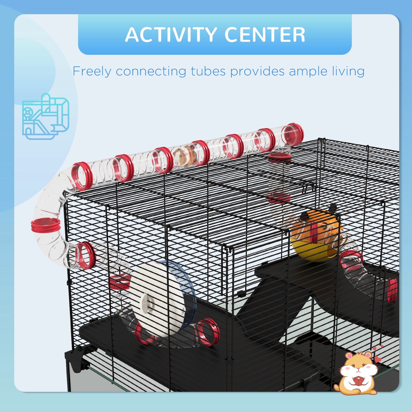 PawHut 31" Hamster Cage with Tube and Tunnel, Deep Glass Bottom