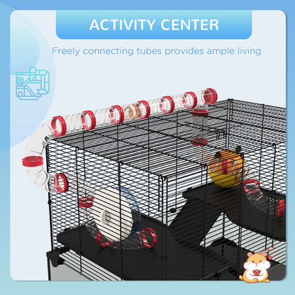 PawHut 31" Hamster Cage with Tube and Tunnel, Deep Glass Bottom