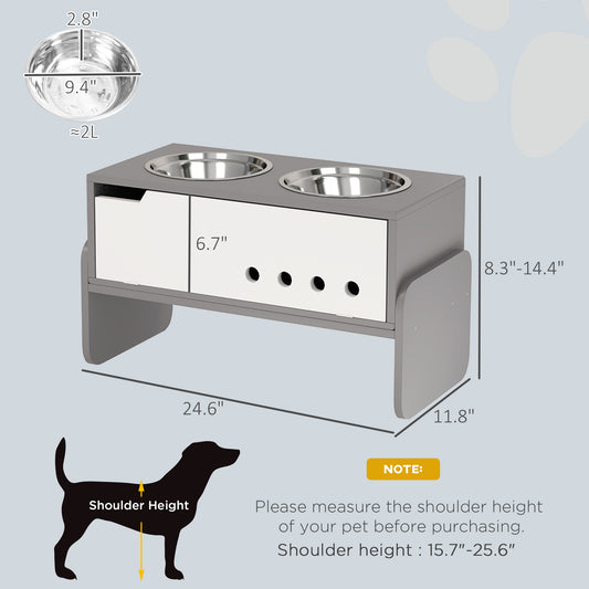 PawHut Elevated Dog Bowls, 3 Height Adjustable Raised Dog Bowls w/ Slow Feeder Mat, Stand, for Medium to Extra Large Dogs