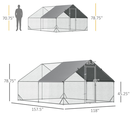 PawHut 10' x 13' x 6.5' Metal Frame Chicken Run, Outdoor Hen House with Cover & Lockable Door