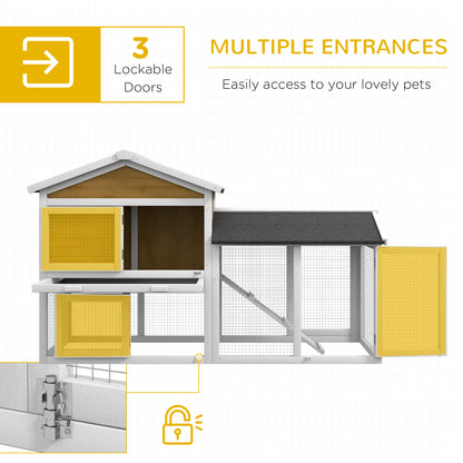PawHut 58" Wooden Rabbit Hutch with Run, Removable Tray, Asphalt Roof,  Lockable Doors and Ramp, Nature Wood