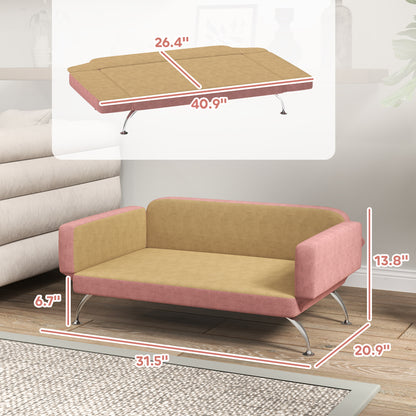 PawHut Dog Sofa Bed w/ Adjustable Armrest & Backrest for Small, Medium & Large Dogs, Pink