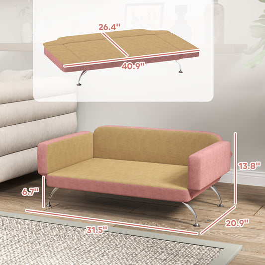 PawHut Dog Sofa Bed w/ Adjustable Armrest & Backrest for Small, Medium & Large Dogs, Pink